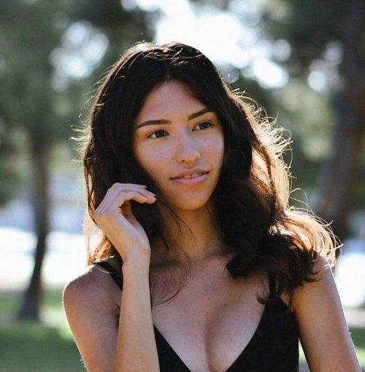 a woman in a black dress