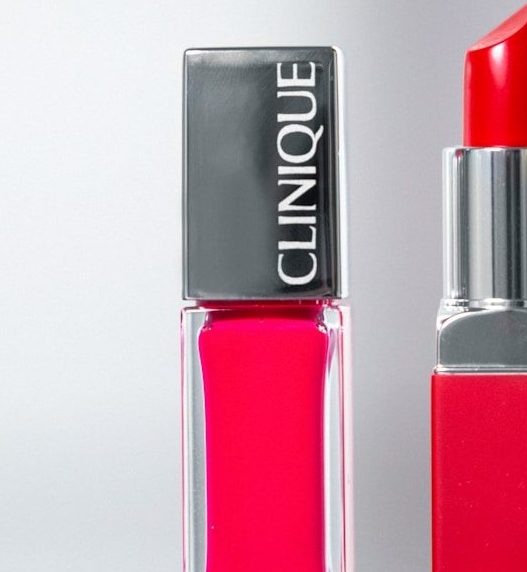 red lipstick on white background